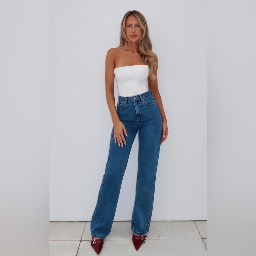 White Fox Long Way To Go High‎ Rise Straight Leg Jeans size XS cobalt blue
